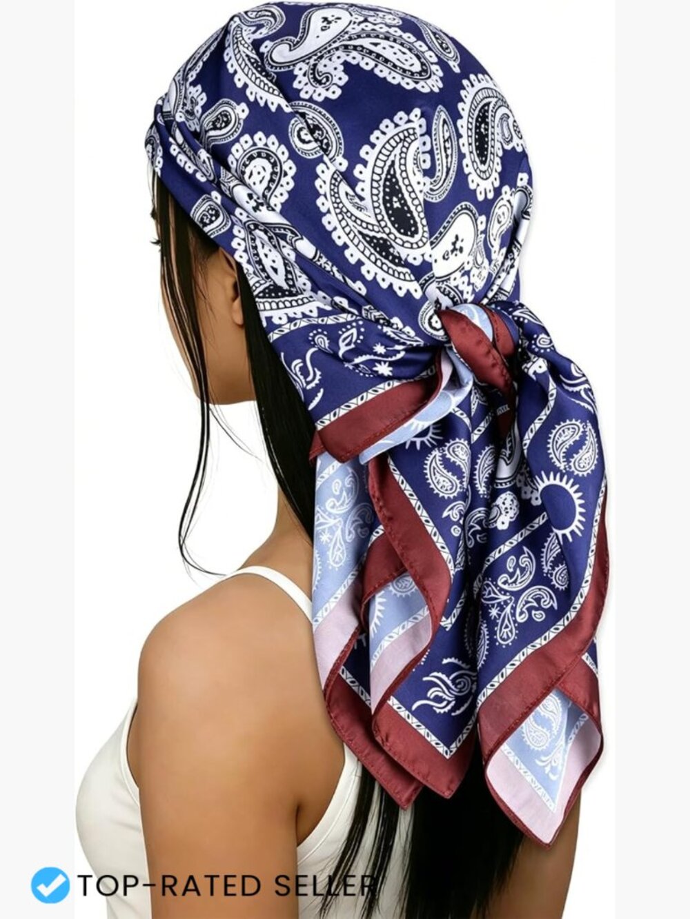 27.5" Square Silk Blend Head Scarf for Women Elegant Printed Hair Wrap Shawl